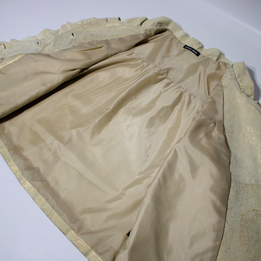 Michael Simon Ruffled Leather Jacket Beige Gold Sparkle Women Size M (B4) - Picture 11 of 16